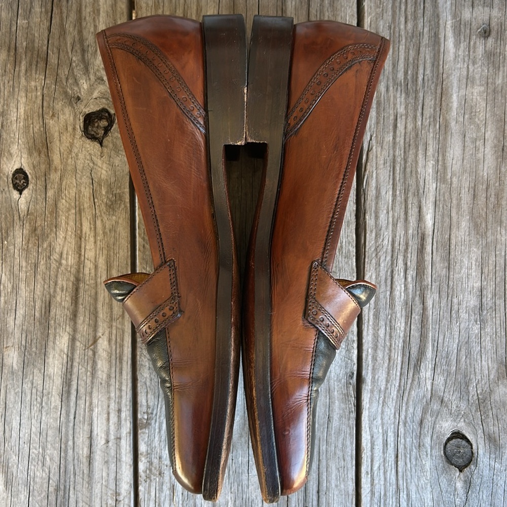 BRAGANO by COLE HANN LEATHER LOAFERS Made in Italy BROWN AND BLACK - Picture 3 of 14